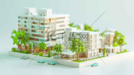 建筑模型插画图片_一幢3D微型城市建筑插画