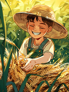 丰收的农民插画图片_丰收拿着麦穗的农民插画19