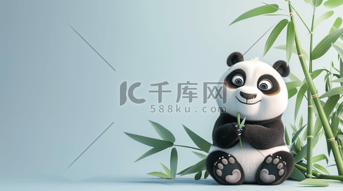 可爱的熊猫吃竹子插画