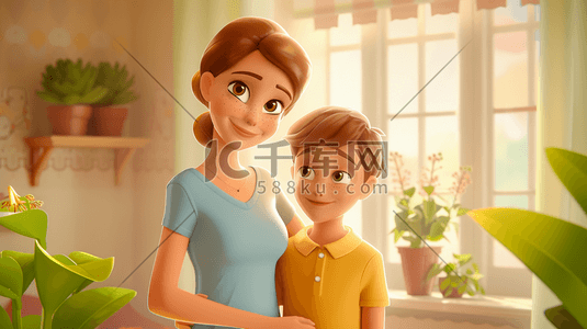 孩子的妈妈插画图片_3D妈妈和孩子幸福合照插画