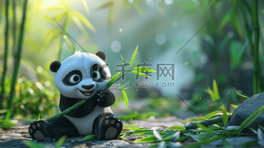 的竹叶插画图片_可爱的熊猫吃竹子插画