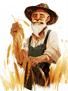 25的插画图片_丰收拿着麦穗的农民插画25