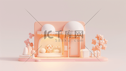 diy商店插画图片_3D可爱的小商店插画