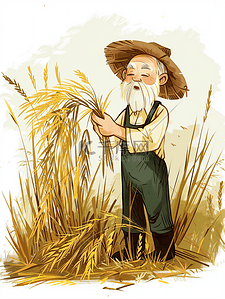 农民种地插画图片_丰收拿着麦穗的农民插画17
