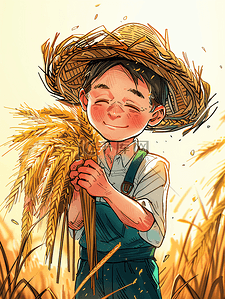 丰收的农民插画图片_丰收拿着麦穗的农民插画13