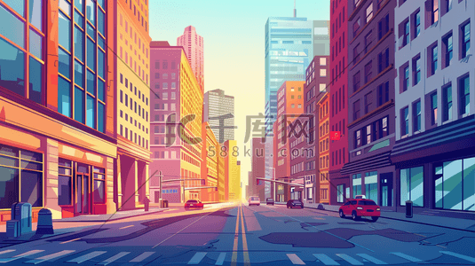 纽约街道插画图片_纽约街道与道路城市建筑插画