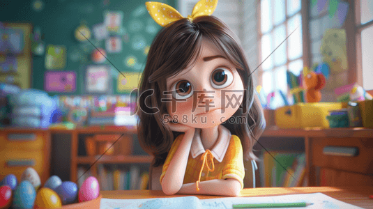 卷的插画图片_一个3D漂亮大眼睛的女生插画
