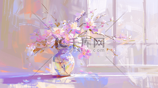 鲜花花瓶插画图片_窗前的花瓶唯美插画2