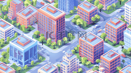 3d商务插画图片_3D微型城市建筑与街道插画