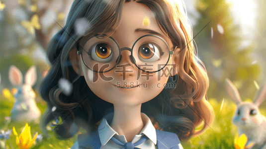 漂亮的簪子插画图片_一个3D漂亮大眼睛的女生插画