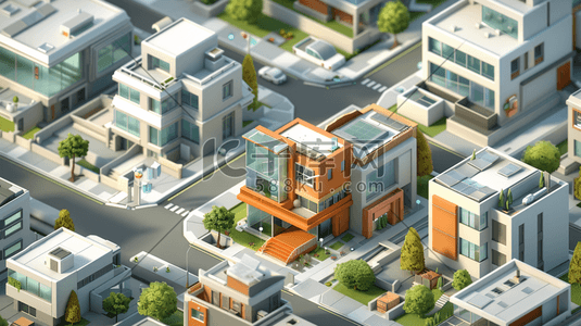 3D微型城市建筑模型插画