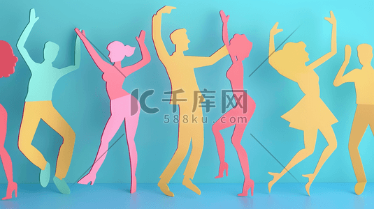一群学生插画图片_剪纸风人们集体跳舞庆祝插画