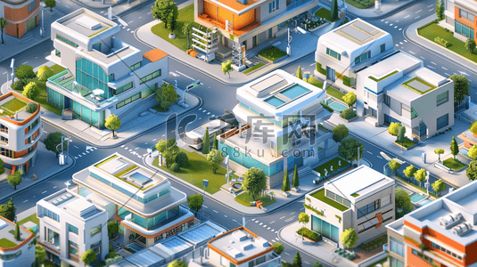 3d商务插画图片_3D微型城市建筑模型插画