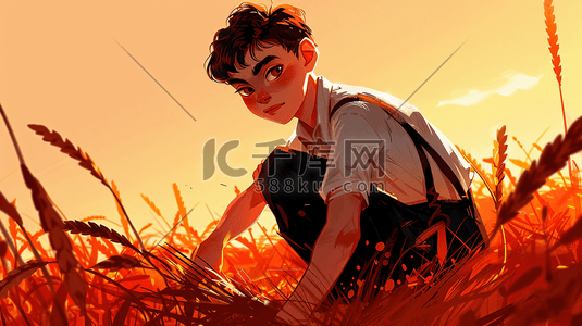 插画图片_丰收拿着麦穗的农民插画33