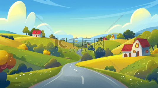 蜿蜒的插画图片_蓝天下蜿蜒的乡村公路插画