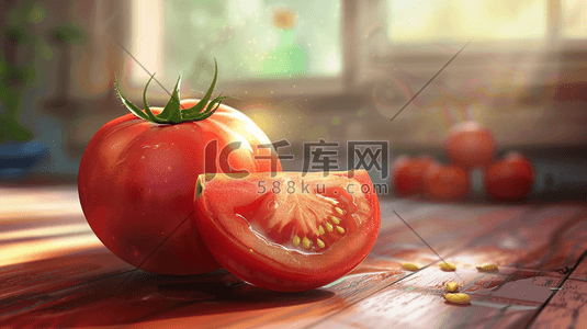 案板插画图片_红色西红柿写实插画