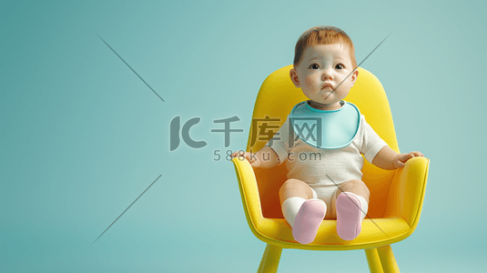 可爱的小孩插画图片_黄色椅子上坐着的幼儿插画