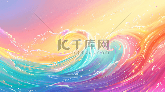 彩色水饺插画图片_彩色波浪插画背景4