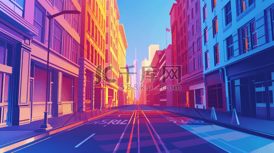 美国城市插画图片_纽约街道与道路城市建筑插画