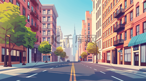纽约街道与道路城市建筑插画