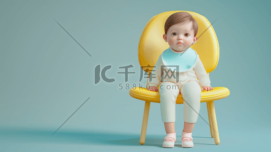 椅子靠背插画图片_黄色椅子上坐着的幼儿插画
