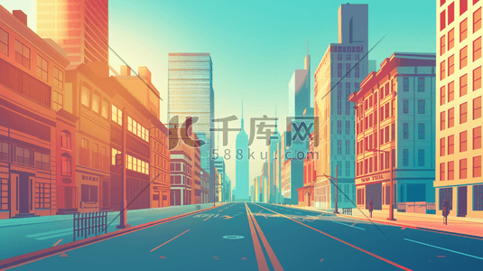 美国城市插画图片_纽约街道与道路城市建筑插画