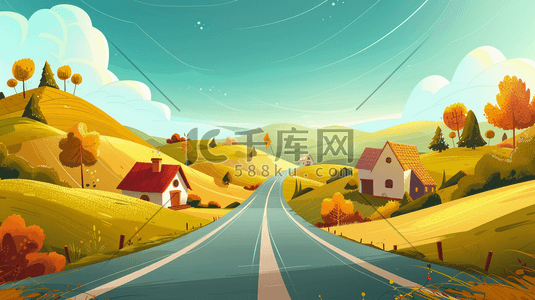 合成公路插画图片_蓝天下蜿蜒的乡村公路插画
