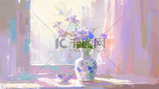 漂亮的花瓶插画图片_窗前的花瓶唯美插画4