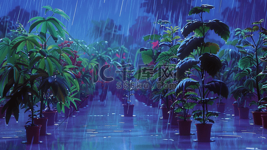 gif大雨插画图片_雨中茂密的丛林插画