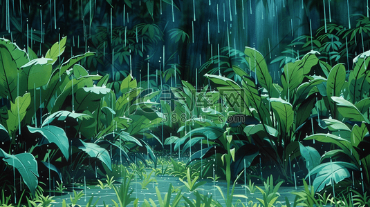 雨中茂密的丛林插画