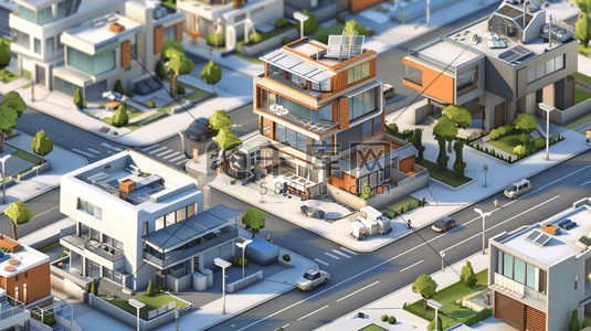 3D插画图片_3D微型城市建筑模型插画