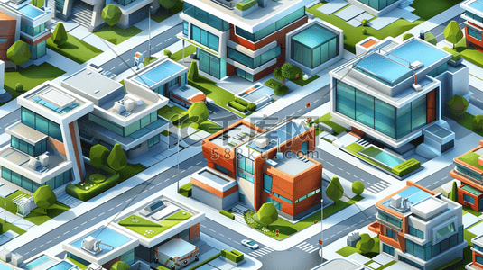 政府规划插画图片_3D微型城市建筑模型插画