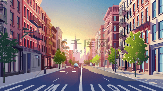 城市建筑写字楼插画图片_纽约街道与道路城市建筑插画