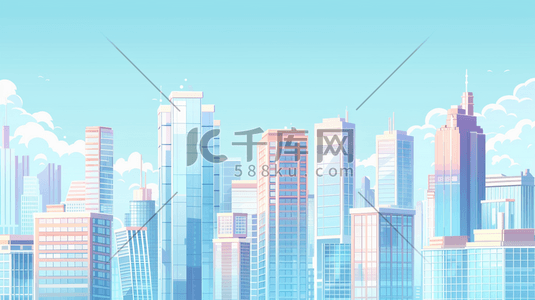 科技蓝色科技插画图片_蓝色科技感城市建筑风景插画