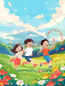 创意喜庆海报插画图片_夏季孩子玩耍手绘插画海报卡通