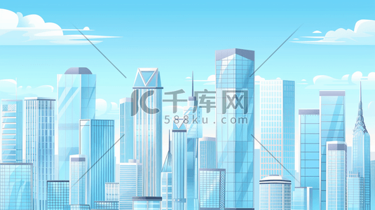 科技移动数据插画图片_蓝色科技感城市建筑风景插画