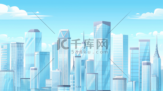 科技感建筑插画图片_蓝色科技感城市建筑风景插画