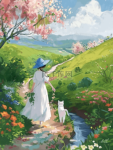 卡通小花朵白色插画图片_风景油画手绘插画海报夏天