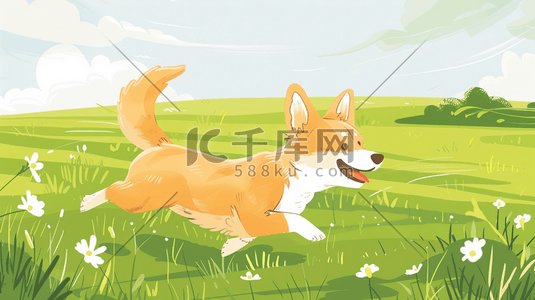 小狗狗插画图片_绿色草地上奔跑的小狗插画