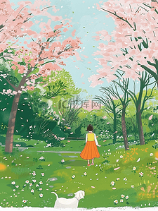樱花树风景唯美夏季手绘插画海报