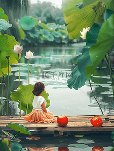 夏季海报夏季插画图片_夏季海报插画女孩西瓜唯美手绘