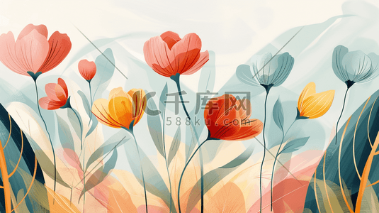 水彩植物花朵插画图片_彩色夏季盛开的植物花朵插画