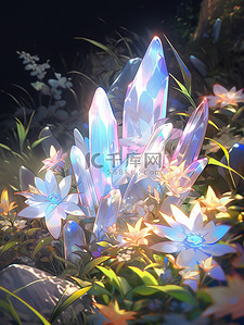美丽水晶花透明梦幻插画图片