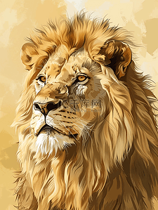 王者雄狮插画图片_一只威严的狮子插画