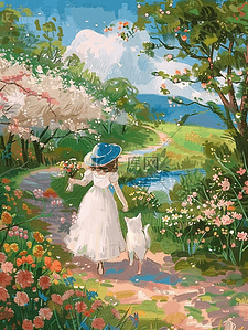 卡通鲜艳花朵插画图片_海报夏天风景油画手绘插画