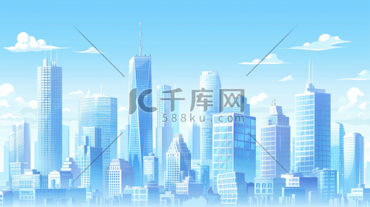 科技科技感蓝色插画图片_蓝色科技感城市建筑风景插画