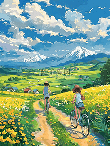 夏季田间风景手绘插画海报