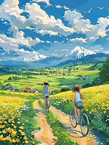 真丝女裤海报插画图片_夏季田间风景手绘插画海报