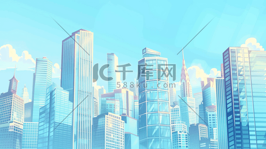 蓝色城市科技插画图片_蓝色科技感城市建筑风景插画
