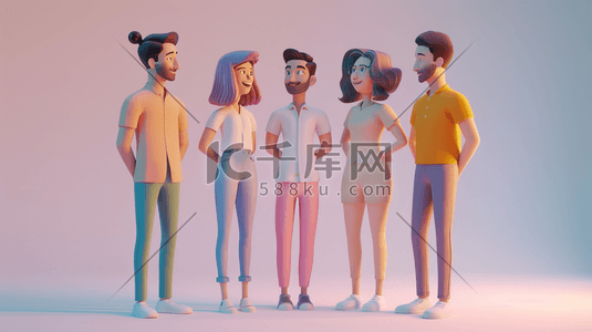 一组3D开发小组成员插画